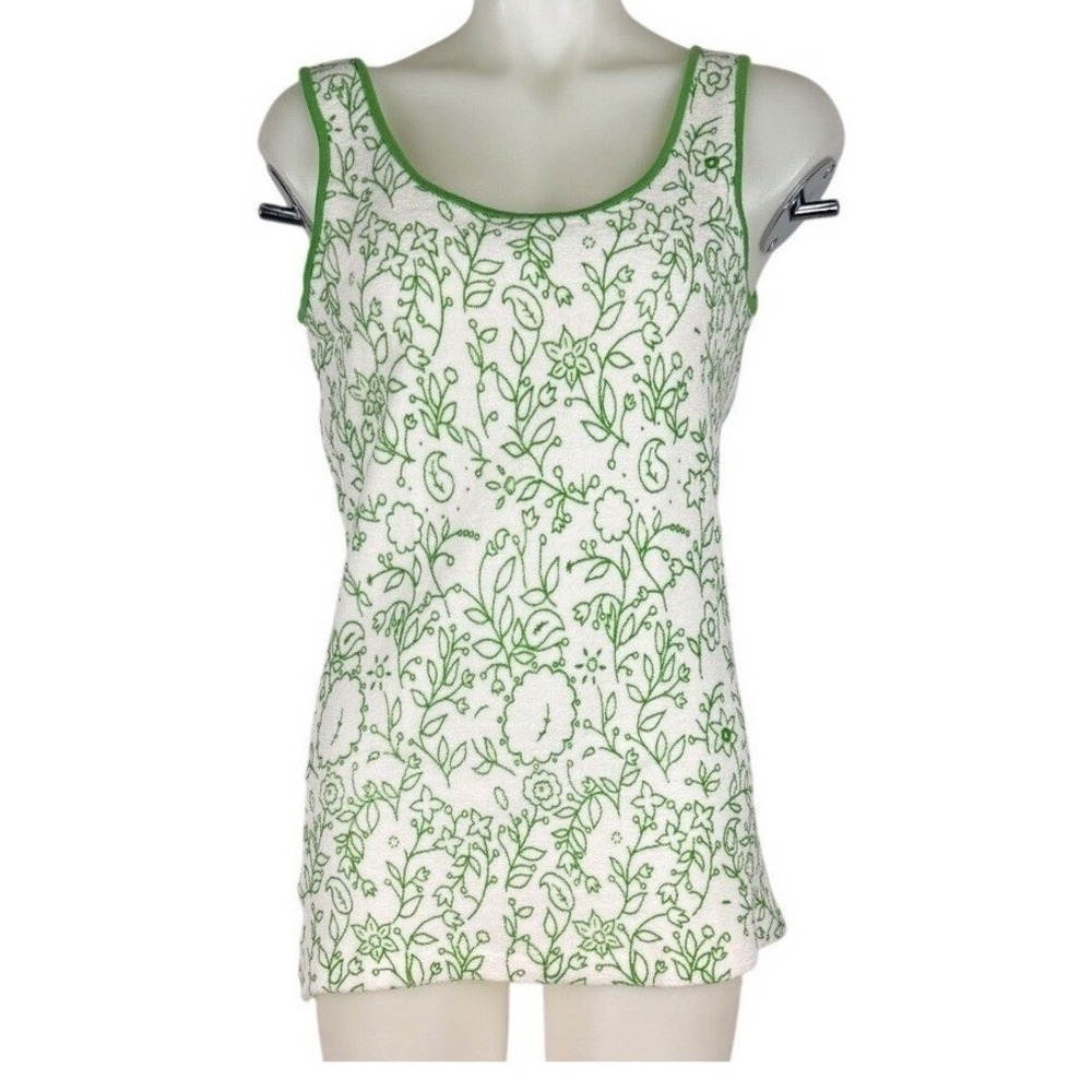 Vintage Terry Cloth Mini Dress Green Floral Retro Beach Mod Boho Medium